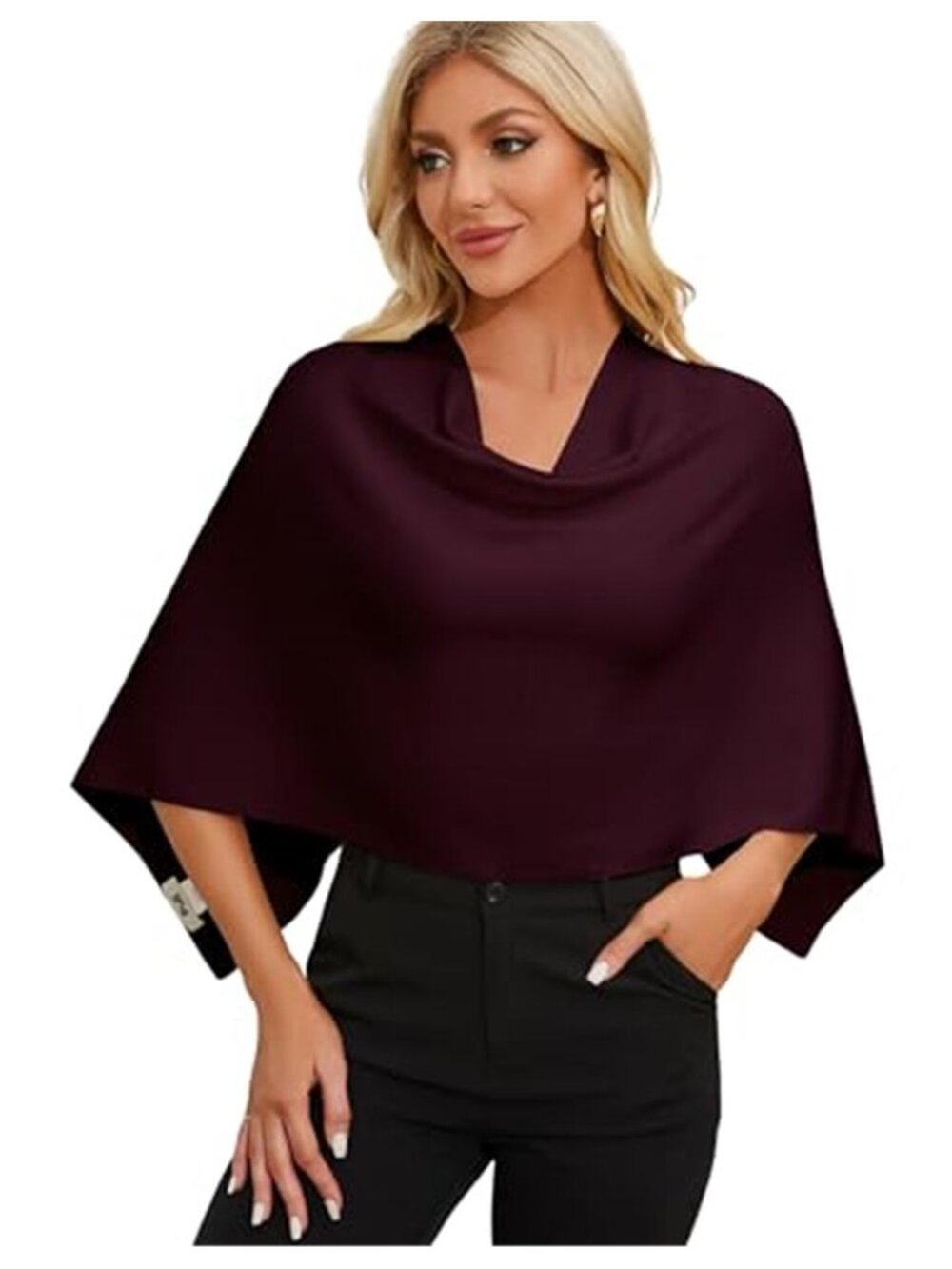 Petite Cropped Poncho Sweater Lightweight Knit Shawl Wrap Asymmetrical Top